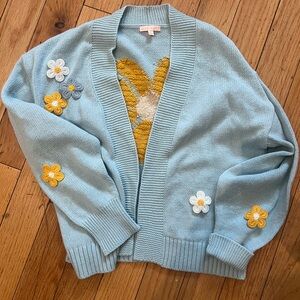 Lisa Todd Blue Floral Embroidered Women's Sweater